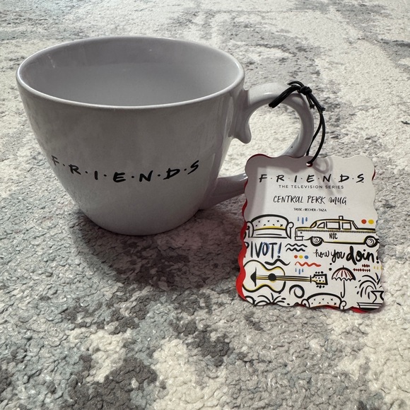 FRIENDS Other - FRIENDS White Ceramic Logo Mug with Illustrated Hang Tag